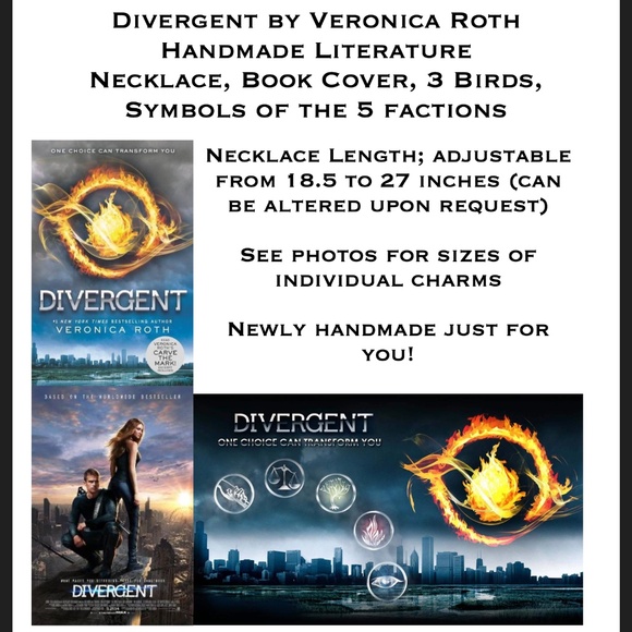 Divergent by Veronica Roth Handmade Literature Necklace, Book Cover, 3 Birds - Picture 15 of 16